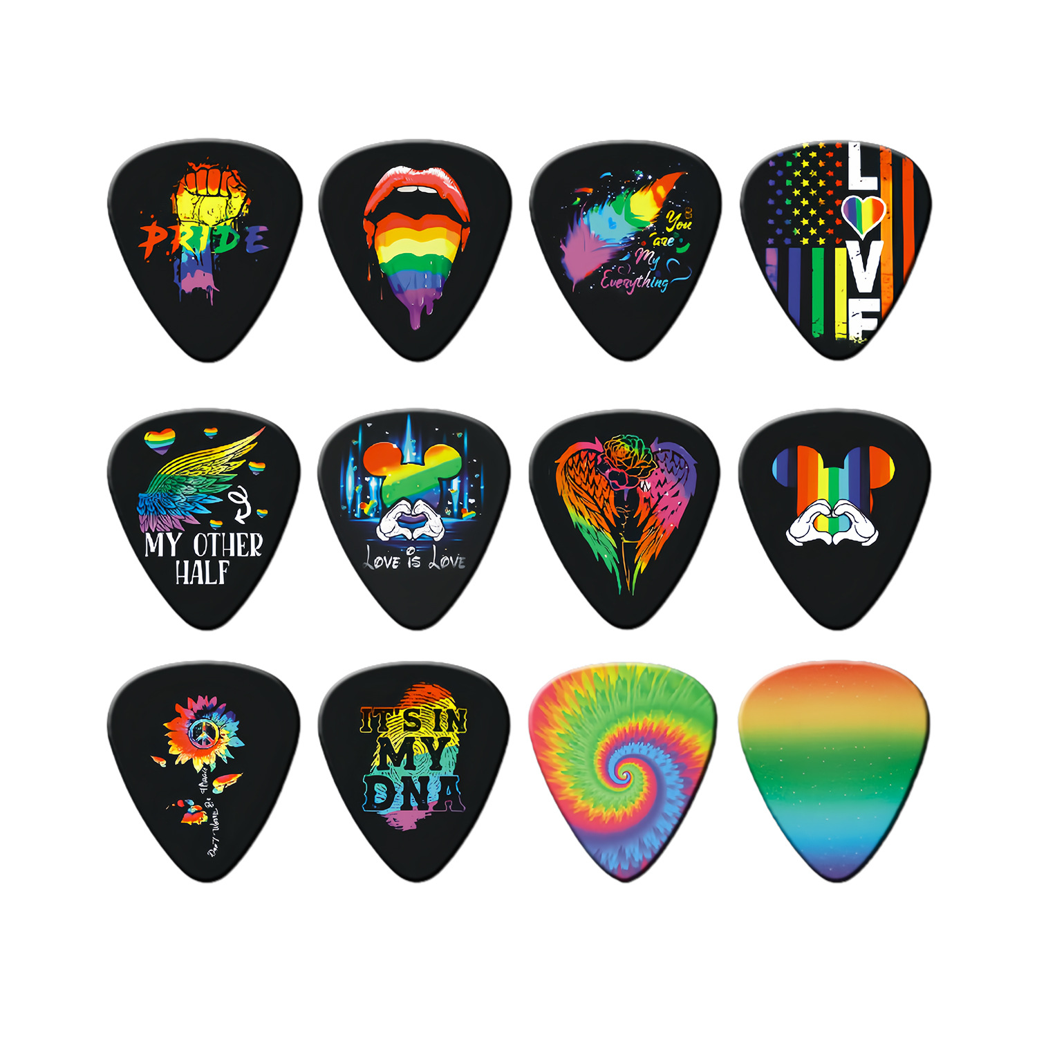 Electric Guitar Pick Pack - 12 Stuks Plectrums 0.46mm 0.71mm 0.96mm